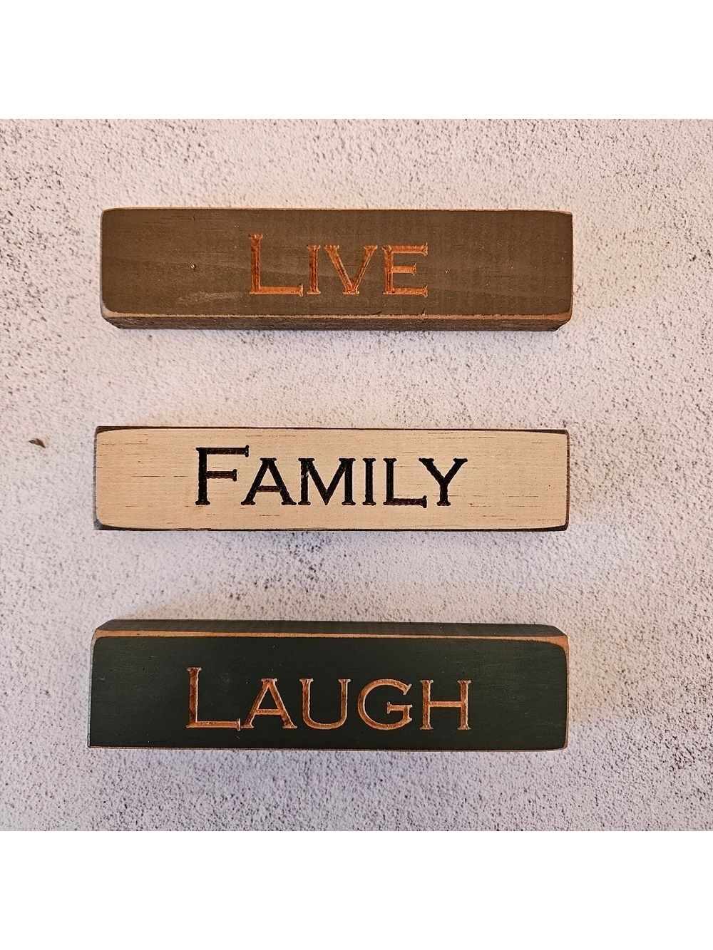 Charming Handmade Wooden Block Set "Live Laugh Family" Vintage Rustic